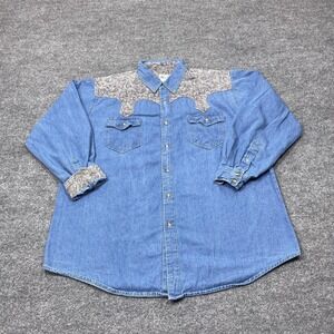 Express Rider Shirt Mens Extra Large Blue Long Sleeve Button Western Cowboy